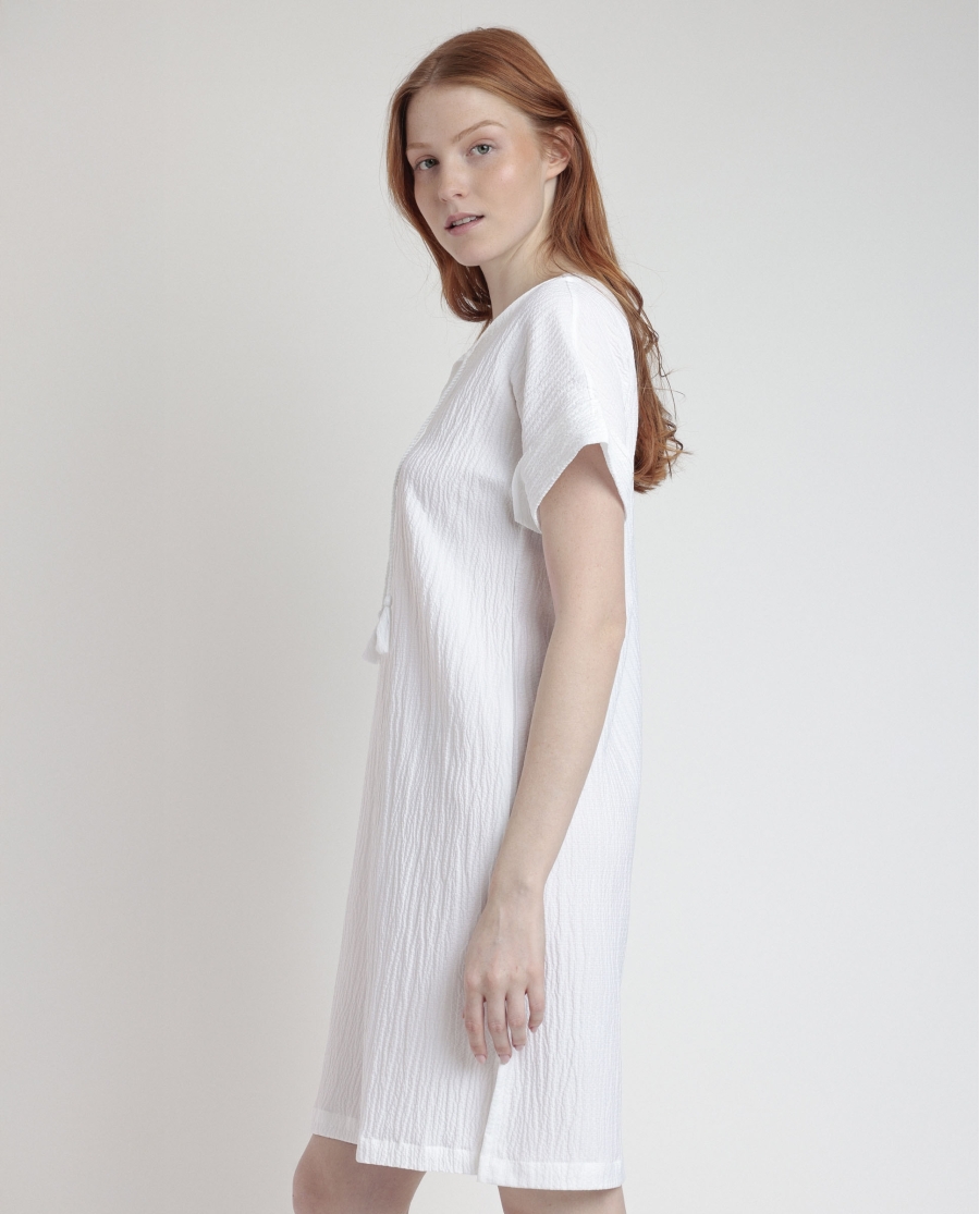 ADMAS Vestido Manga Corta Linen Style para Mujer BLANCO