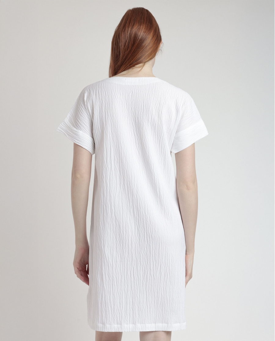 ADMAS Vestido Manga Corta Linen Style para Mujer BLANCO