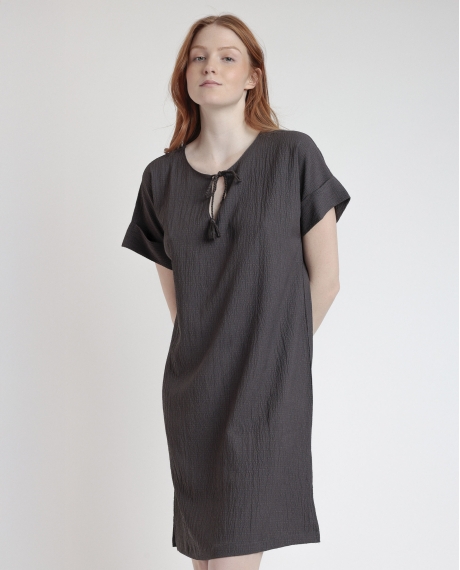 ADMAS Vestido Manga Corta Linen Style para Mujer CHOCOLATE