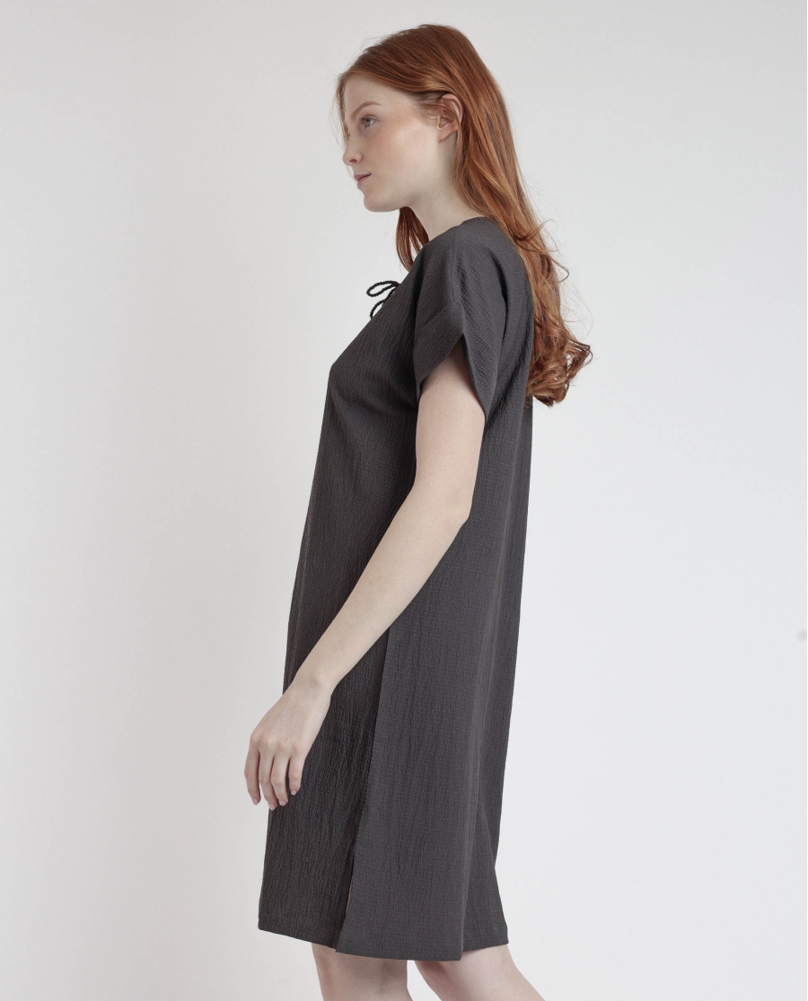 ADMAS Vestido Manga Corta Linen Style para Mujer CHOCOLATE