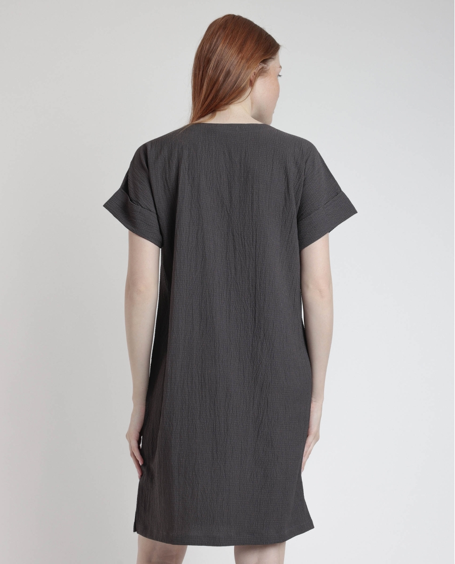 ADMAS Vestido Manga Corta Linen Style para Mujer CHOCOLATE