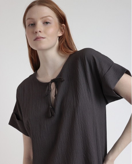 ADMAS Vestido Manga Corta Linen Style para Mujer CHOCOLATE 2