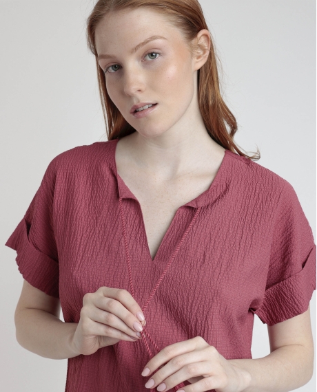 ADMAS Vestido Manga Corta Linen Style para Mujer CARMÍN 2