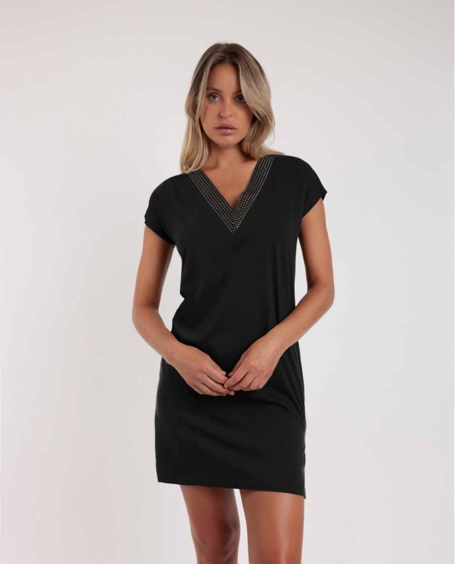 ADMAS Vestido Manga Corta Punk Beach para Mujer NEGRO
