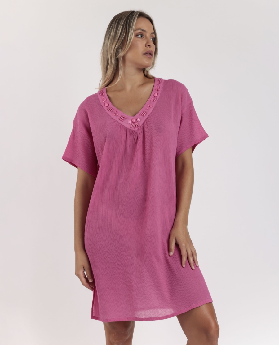 ADMAS Vestido Manga Corta Stone para Mujer FUCSIA