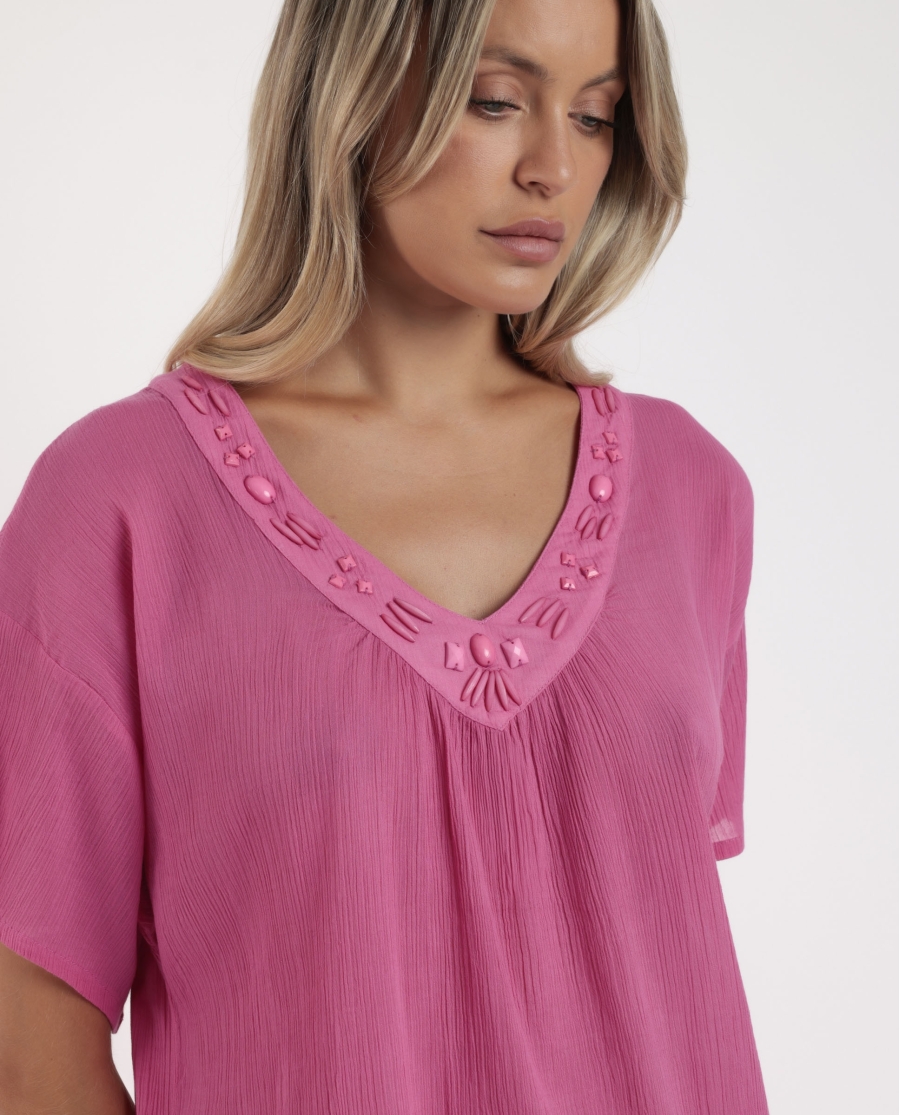 ADMAS Vestido Manga Corta Stone para Mujer FUCSIA