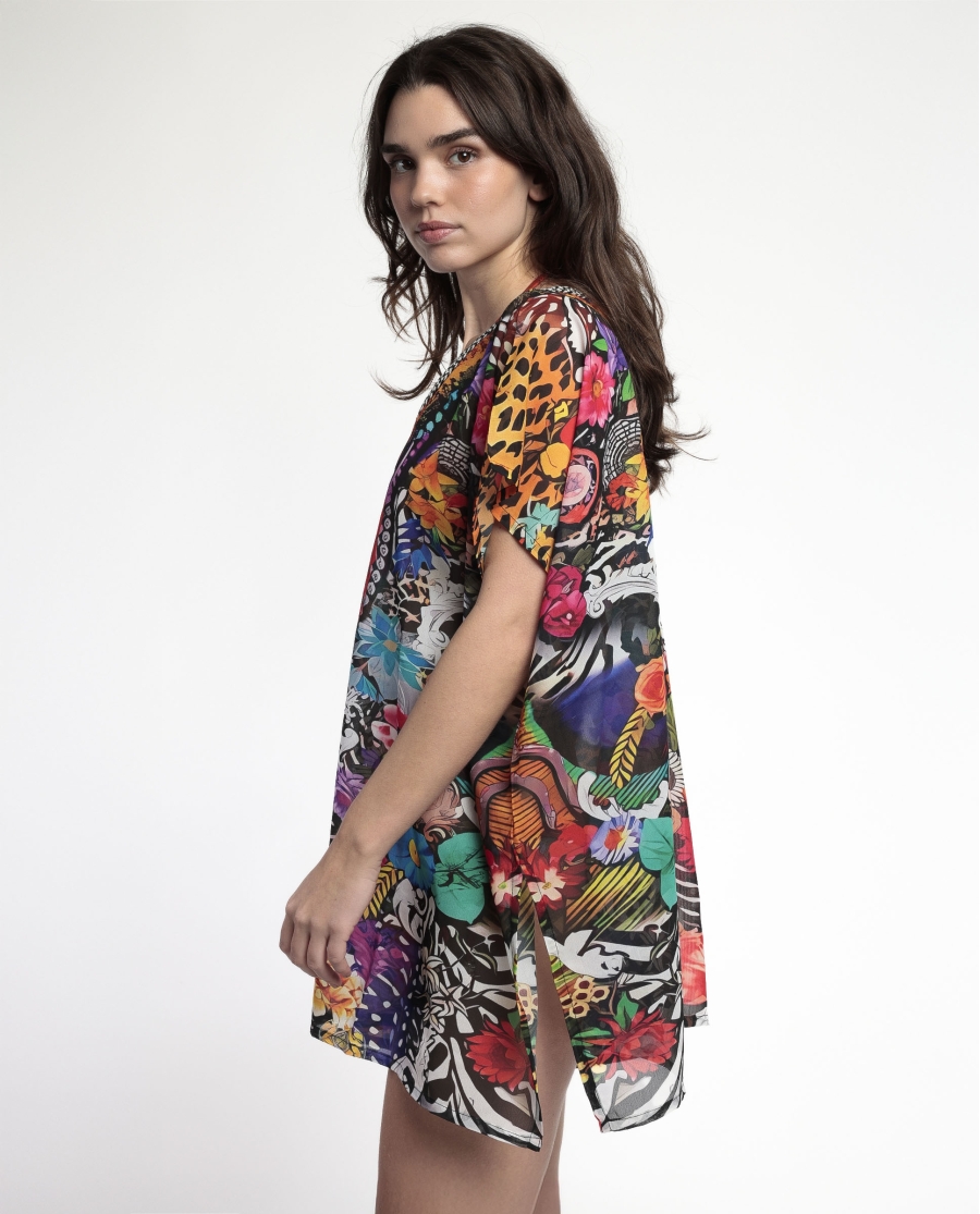 ADMAS Vestido Kaftan Manga Corta Tropical para Mujer MULTICOLOR