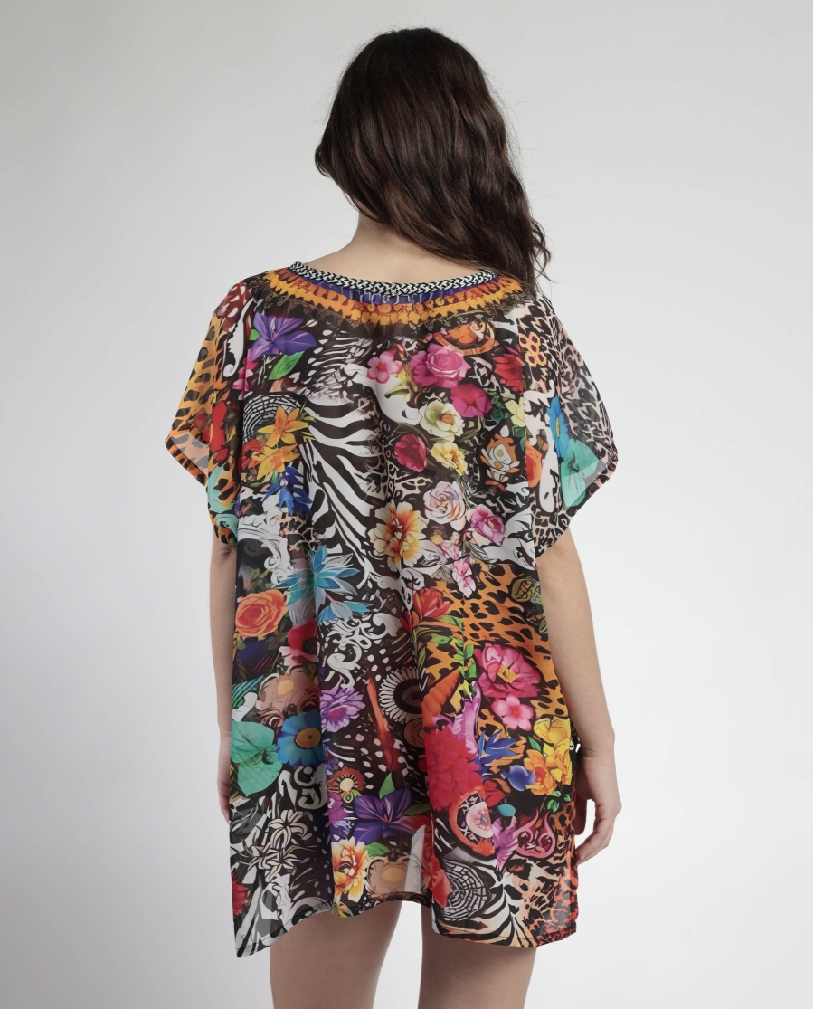 ADMAS Vestido Kaftan Manga Corta Tropical para Mujer MULTICOLOR