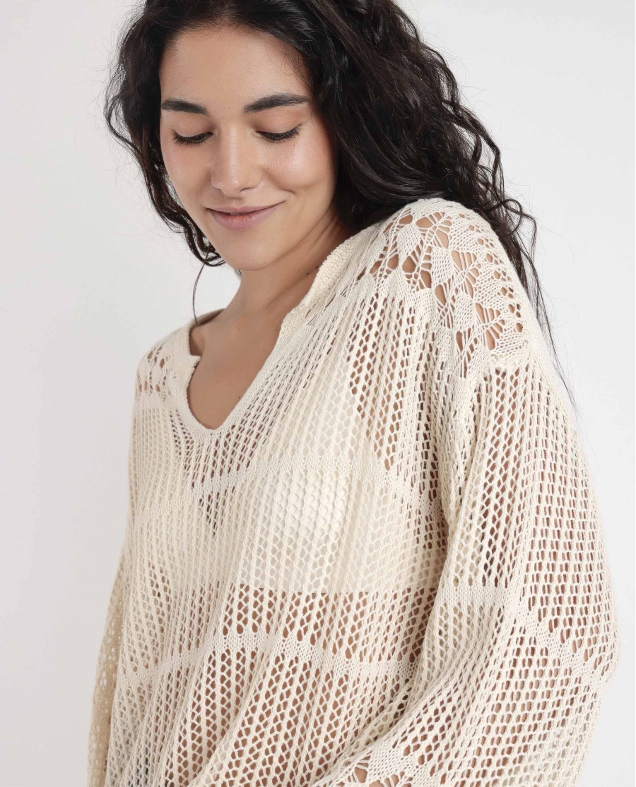 ADMAS Sueter Crochet para Mujer BEIGE