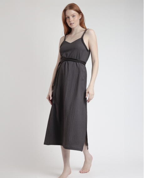 ADMAS Vestido Tirantes Linen Style para Mujer CHOCOLATE