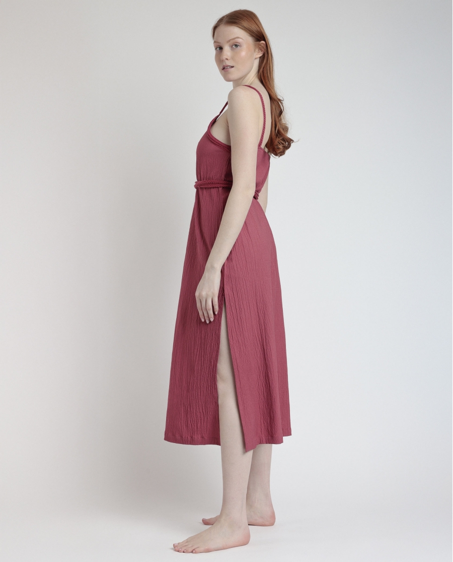 ADMAS Vestido Tirantes Linen Style para Mujer CARMÍN ADMAS Vestido Tirantes Linen Style para Mujer CARMÍN