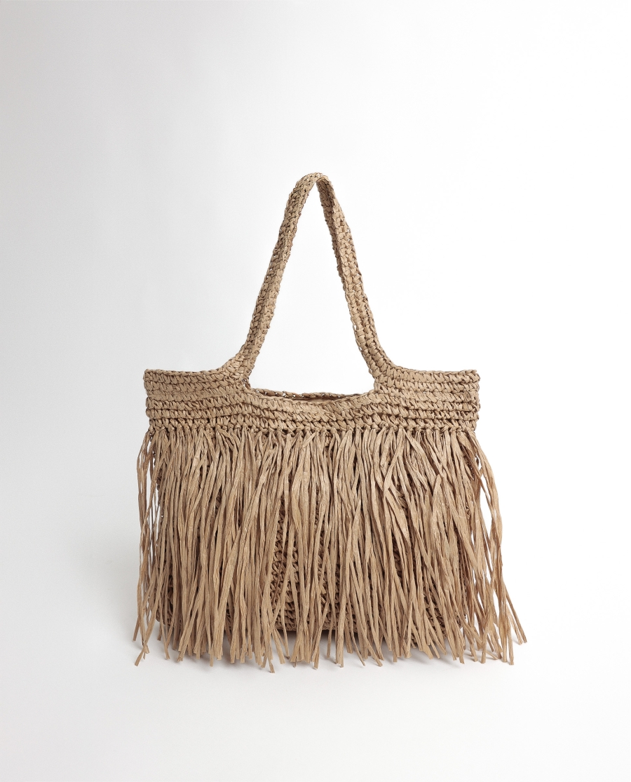 ADMAS Bolso Playa Flecos para Mujer NATURAL ADMAS Bolso Playa Flecos para Mujer NATURAL