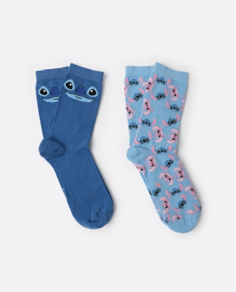 DISNEY Calcetín de Caña Normal Stitch & Angel para Mujer, (Caja de 6 pares) SURTIDO