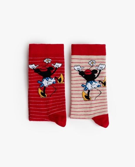 DISNEY Calcetín Mediano Minnie Stripes para Mujer, (Caja de 6 unidades) SURTIDO 2