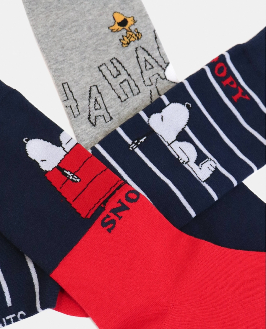 PEANUTS Calcetín Mediano Snoopy Classic para Hombre, (Caja de 3 unidades) PACK FANTASIA
