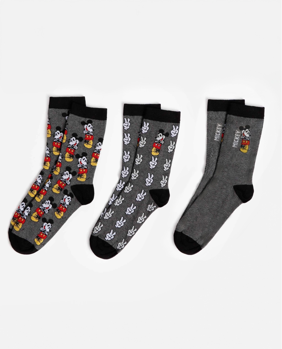 DISNEY Calcetín Mediano Mickey Grey para Hombre, (Caja de 3 unidades) PACK FANTASIA DISNEY Calcetín Mediano Mickey Grey para Hombre, (Caja de 3 unidades) PACK FANTASIA
