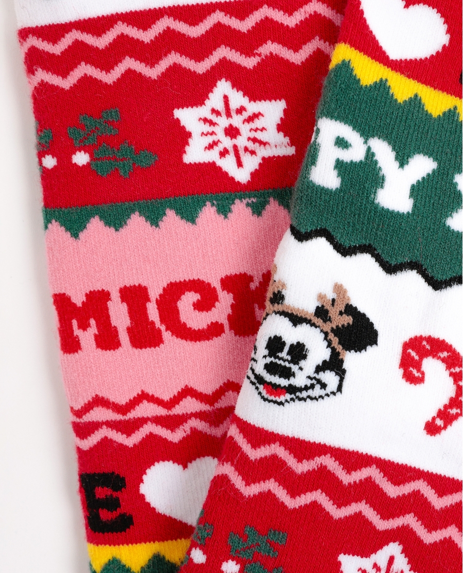 DISNEY Calcetín Antideslizante Xmas para Mujer, (Caja de 12 packs) ROJO