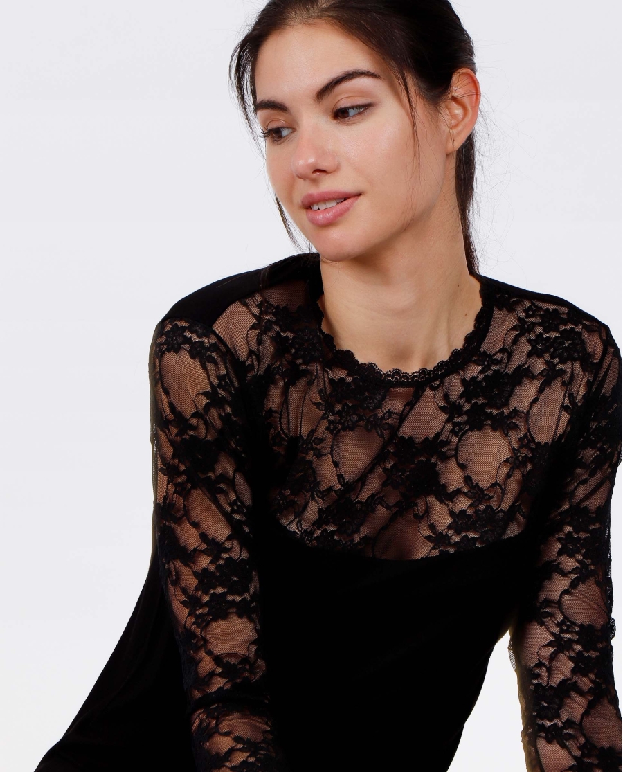 ADMAS Camiseta Blonda Manga Larga para Mujer NEGRO ADMAS Camiseta Blonda Manga Larga para Mujer NEGRO