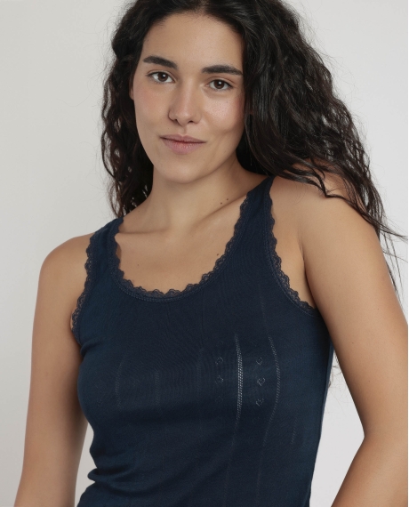 ADMAS Camiseta Tirante Canalé para Mujer MARINO 2