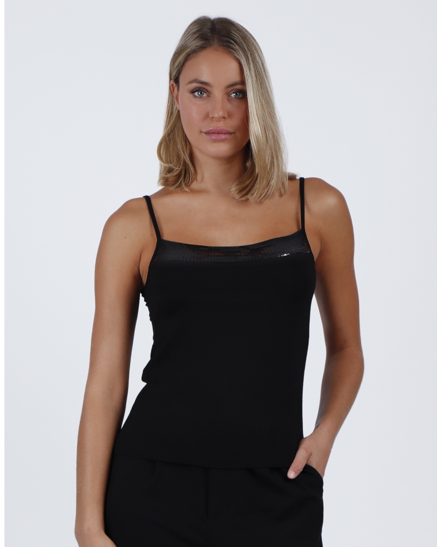 ADMAS Camiseta Tirante Escote Lentejuelas para Mujer NEGRO ADMAS Camiseta Tirante Escote Lentejuelas para Mujer NEGRO