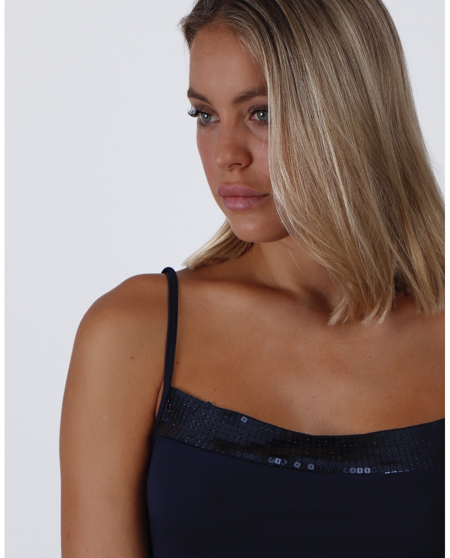 ADMAS Camiseta Tirante Escote Lentejuelas para Mujer MARINO