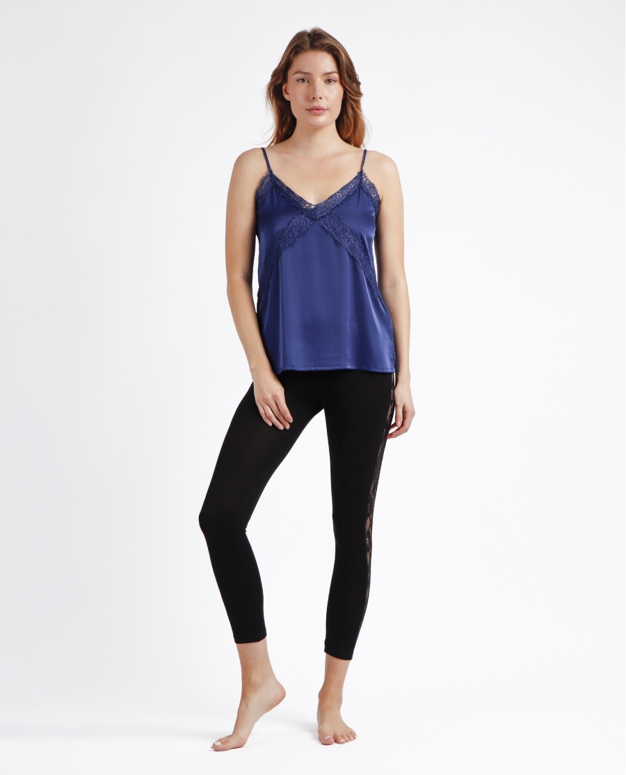 ADMAS Camiseta Tirante Puntilla Cruzada para Mujer AZUL OSCURO ADMAS Camiseta Tirante Puntilla Cruzada para Mujer AZUL OSCURO