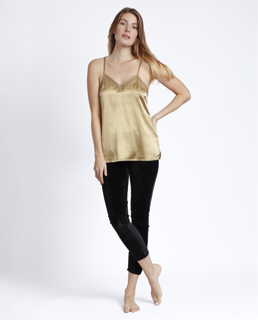 ADMAS Camiseta Tirante Puntilla Escote para Mujer ORO ADMAS Camiseta Tirante Puntilla Escote para Mujer ORO