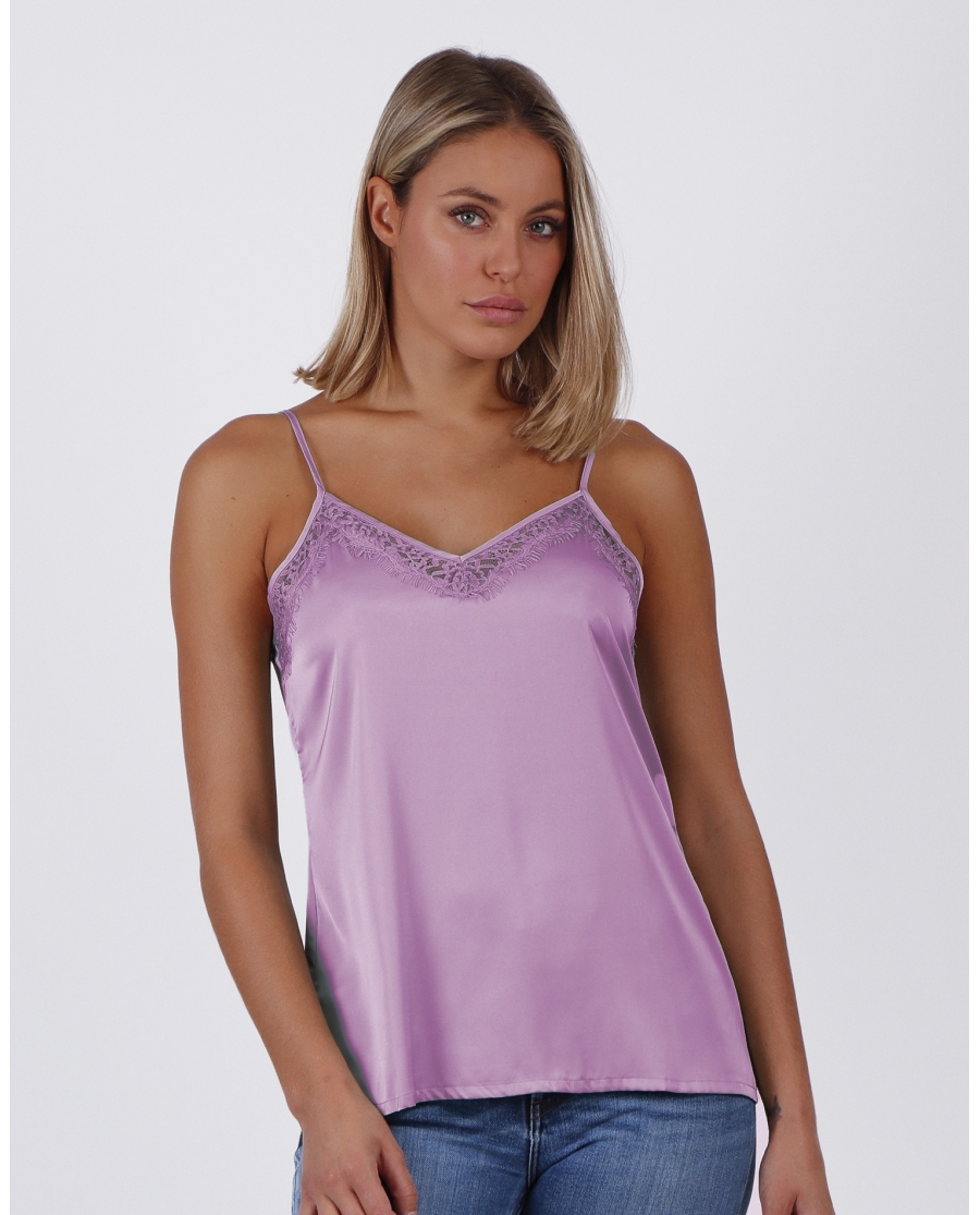 ADMAS Camiseta Tirante Puntilla Escote para Mujer MALVA ADMAS Camiseta Tirante Puntilla Escote para Mujer MALVA