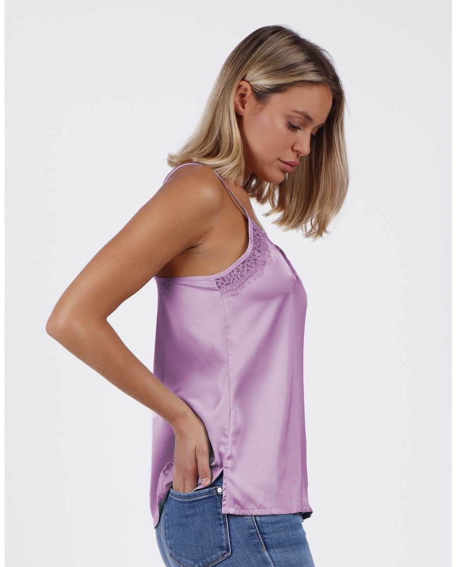 ADMAS Camiseta Tirante Puntilla Escote para Mujer MALVA ADMAS Camiseta Tirante Puntilla Escote para Mujer MALVA