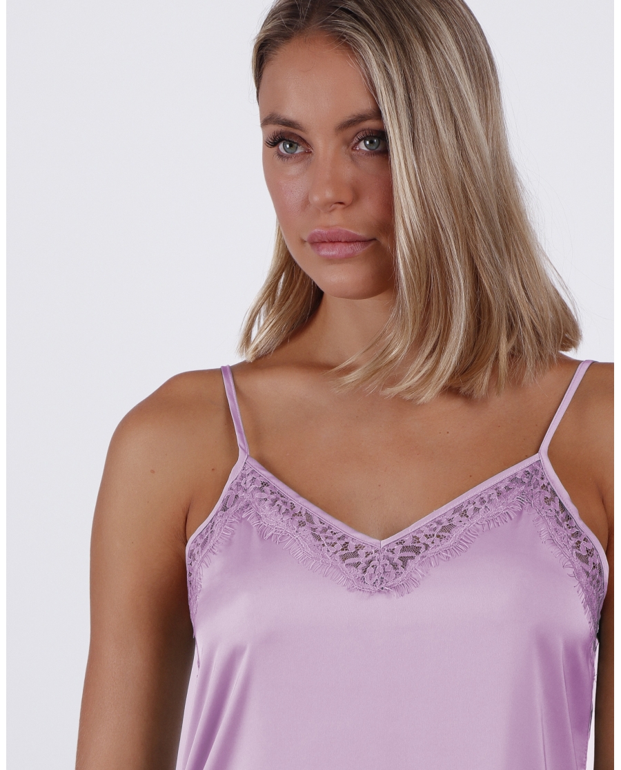 ADMAS Camiseta Tirante Puntilla Escote para Mujer MALVA ADMAS Camiseta Tirante Puntilla Escote para Mujer MALVA