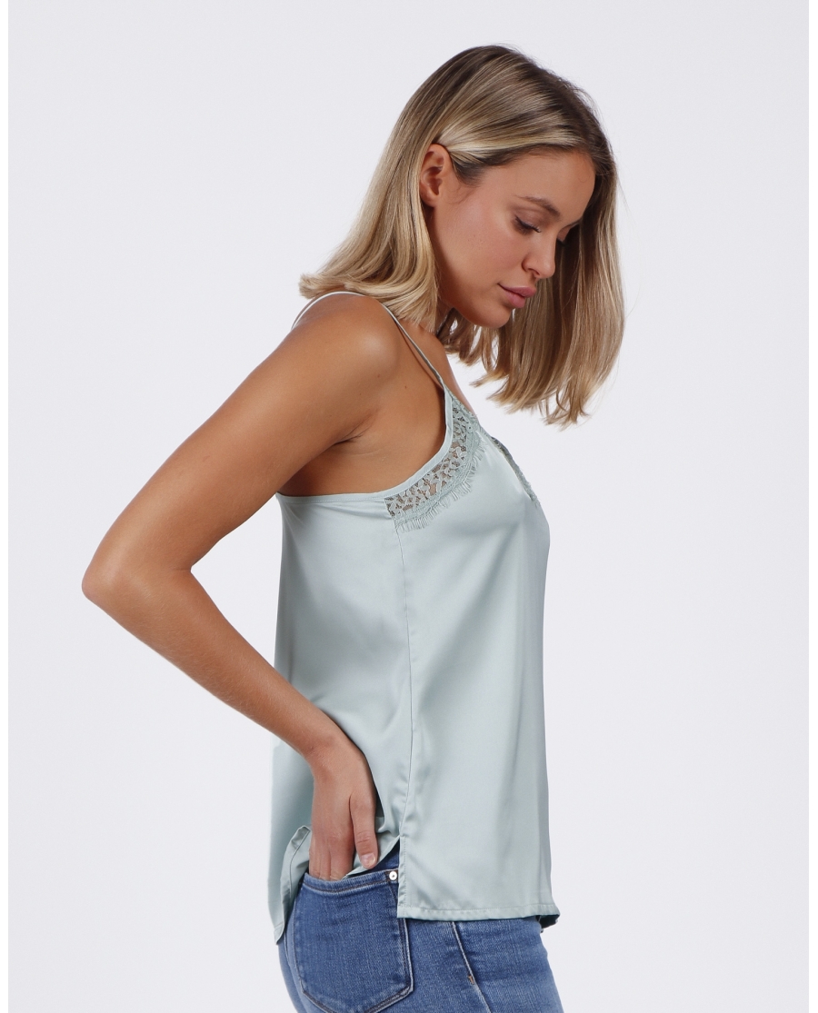 ADMAS Camiseta Tirante Puntilla Escote para Mujer VERDE AGUA ADMAS Camiseta Tirante Puntilla Escote para Mujer VERDE AGUA