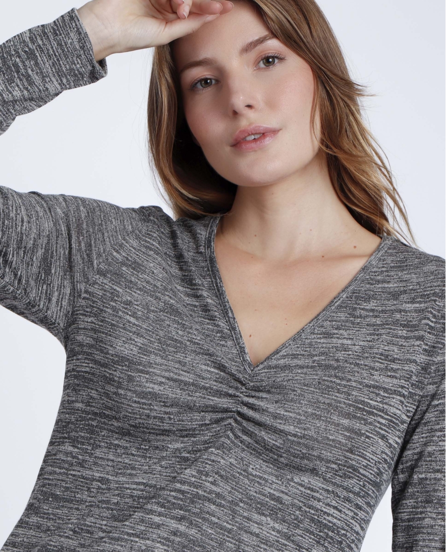 ADMAS Camiseta Manga Larga Calentita Nudo para Mujer GRIS JASPE
