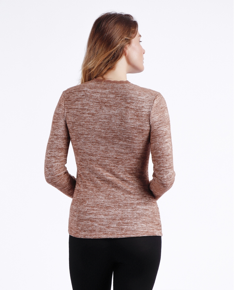 ADMAS Camiseta Manga Larga Calentita Puntilla para Mujer BEIGE