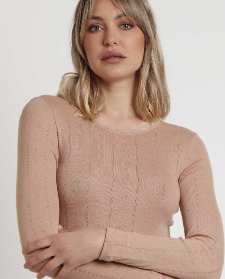 ADMAS Camiseta Manga Larga Canalé para Mujer BEIGE 2