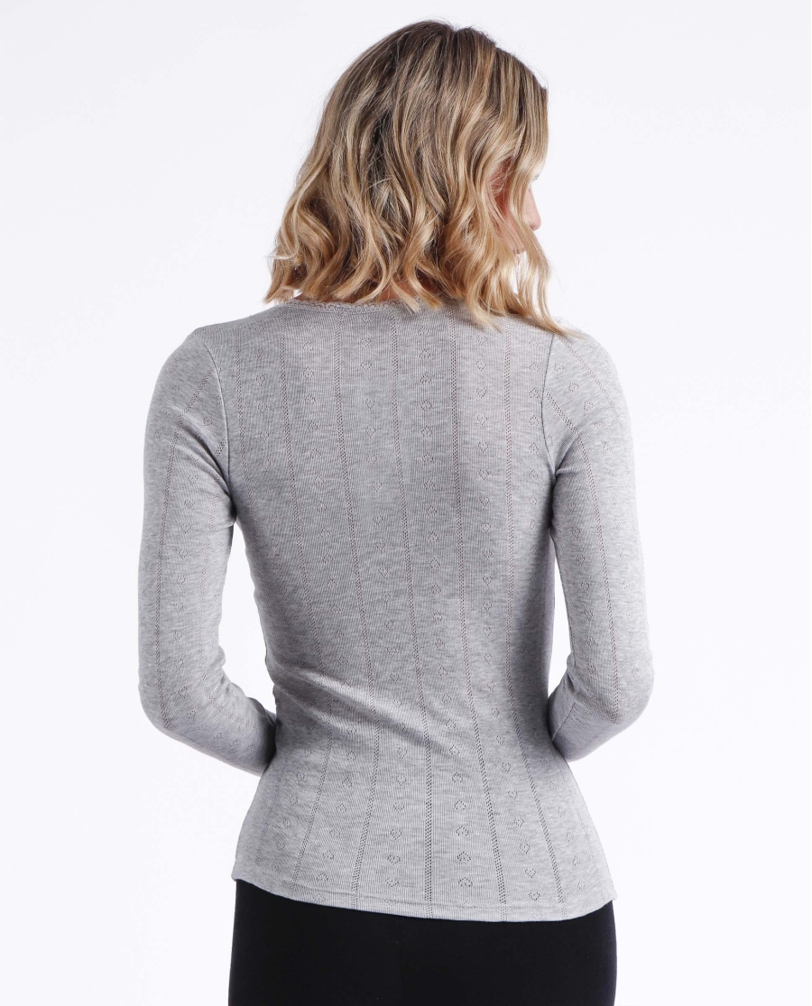 ADMAS Camiseta Manga Larga Canalé para Mujer GRIS JASPE