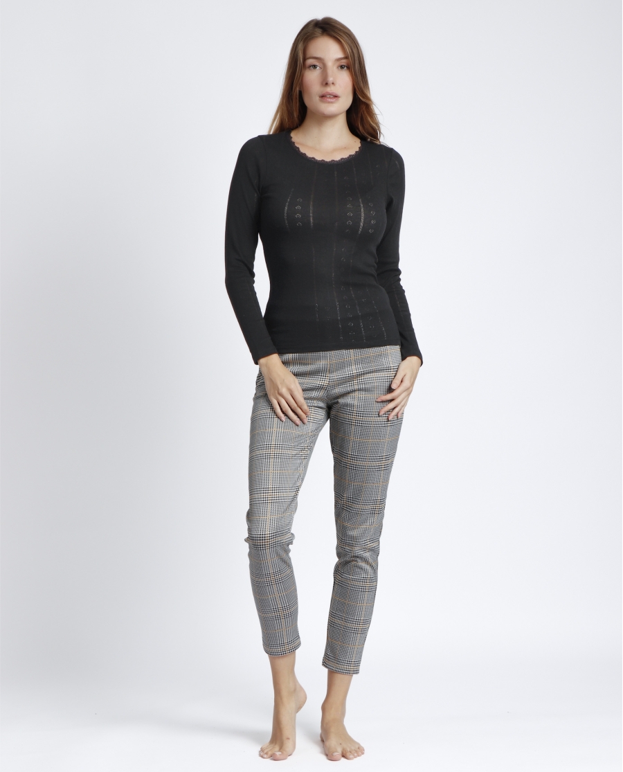 ADMAS Camiseta Manga Larga Canalé para Mujer NEGRO ADMAS Camiseta Manga Larga Canalé para Mujer NEGRO