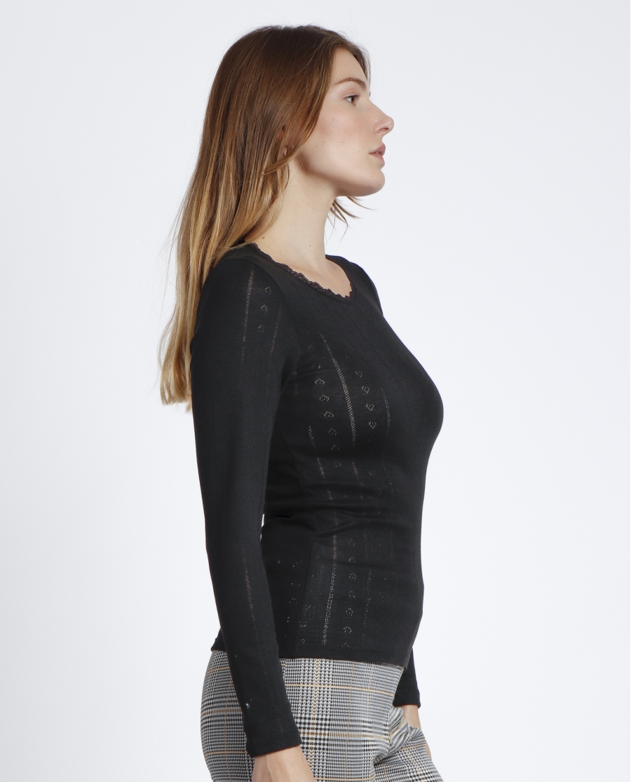 ADMAS Camiseta Manga Larga Canalé para Mujer NEGRO ADMAS Camiseta Manga Larga Canalé para Mujer NEGRO