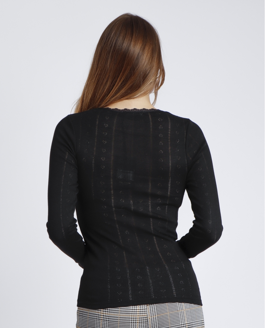 ADMAS Camiseta Manga Larga Canalé para Mujer NEGRO ADMAS Camiseta Manga Larga Canalé para Mujer NEGRO