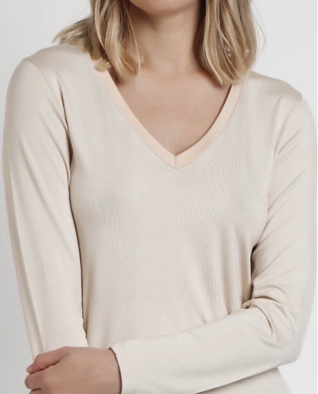 ADMAS Camiseta Manga Larga Pico Raso para Mujer CAVA 2
