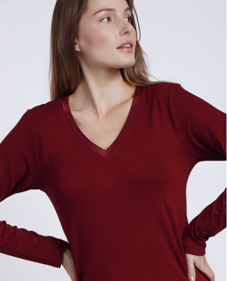 ADMAS Camiseta Manga Larga Pico Raso para Mujer BURDEOS 2