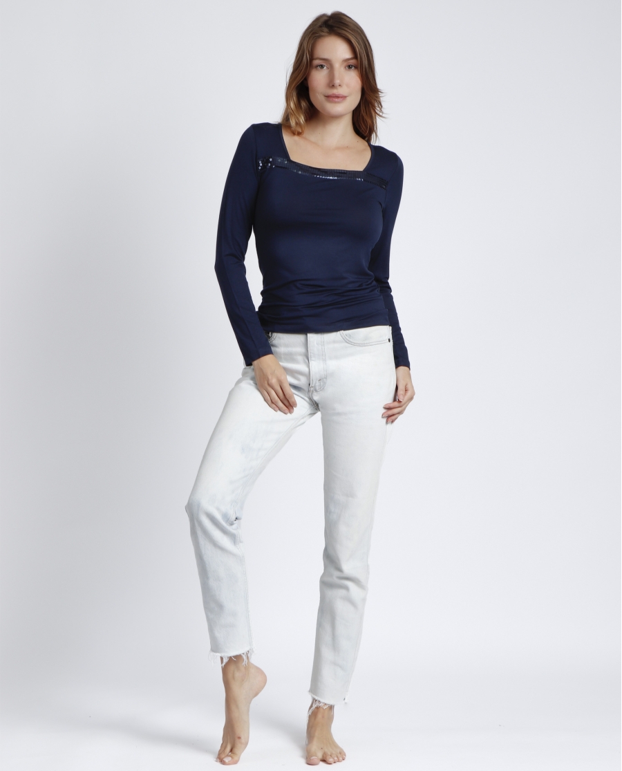 ADMAS Camiseta Manga Larga Lentejuelas para Mujer MARINO ADMAS Camiseta Manga Larga Lentejuelas para Mujer MARINO