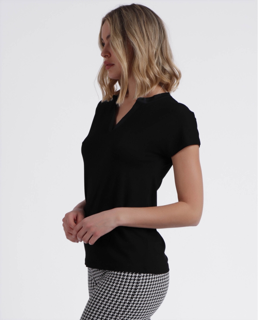 ADMAS Camiseta Manga Corta Tapeta Raso para Mujer NEGRO