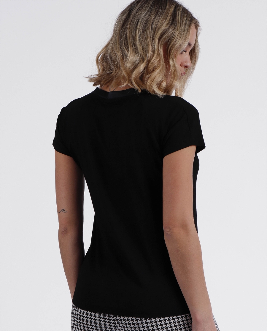 ADMAS Camiseta Manga Corta Tapeta Raso para Mujer NEGRO