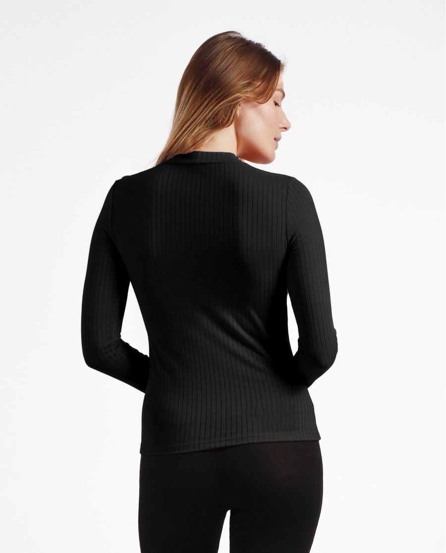ADMAS Camiseta Manga Larga Calentita Rib Perkins para Mujer NEGRO