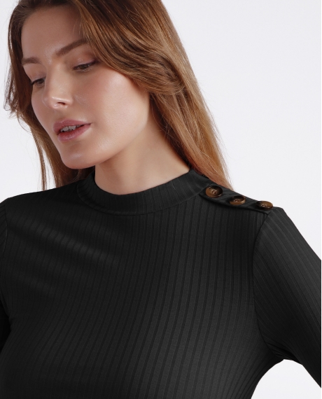 ADMAS Camiseta Manga Larga Calentita Rib Perkins para Mujer NEGRO 2