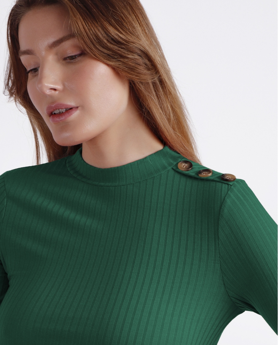 ADMAS Camiseta Manga Larga Calentita Rib Perkins para Mujer VERDE