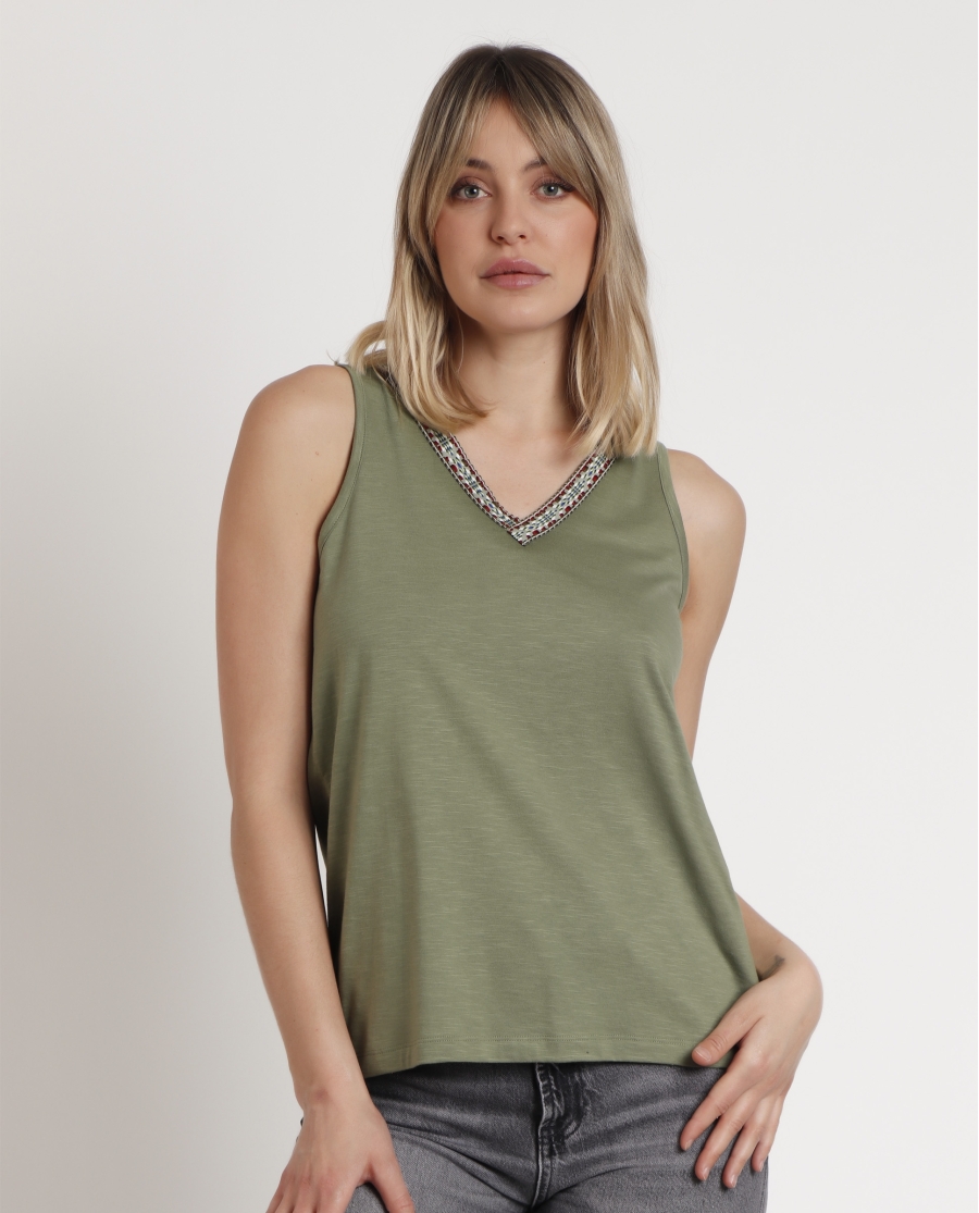 ADMAS Camiseta Sin Mangas Mexico para Mujer OLIVA