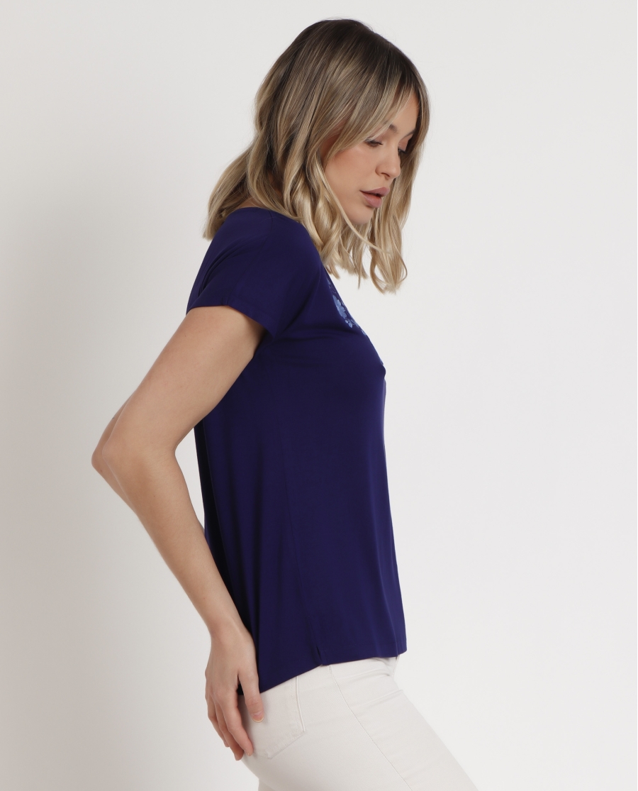 ADMAS Camiseta de Manga Corta Bordado para Mujer AZUL ADMAS Camiseta de Manga Corta Bordado para Mujer AZUL