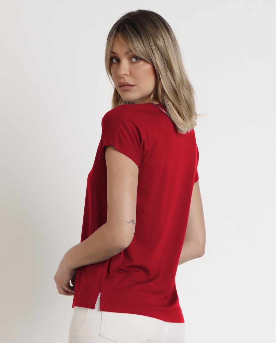 ADMAS Camiseta de Manga Corta Bordado para Mujer ROJO ADMAS Camiseta de Manga Corta Bordado para Mujer ROJO