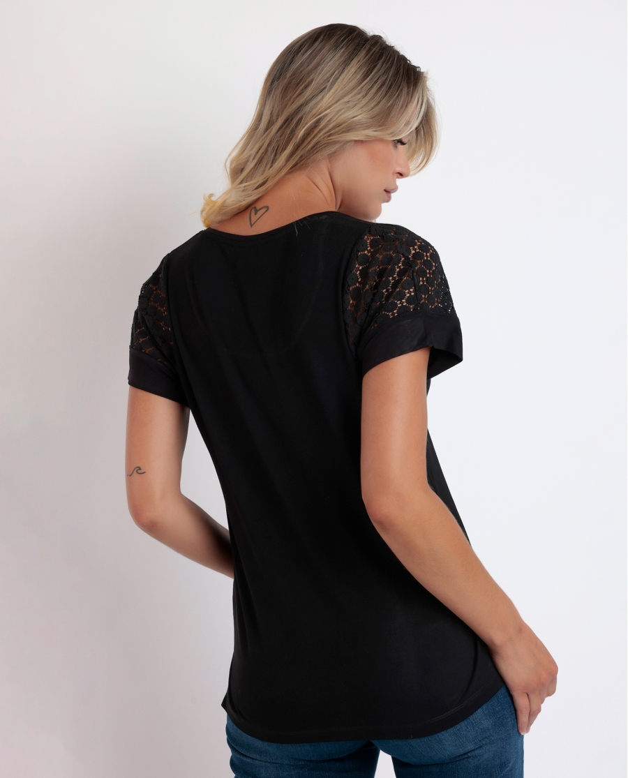 ADMAS Camiseta de Manga Corta Lace para Mujer NEGRO ADMAS Camiseta de Manga Corta Lace para Mujer NEGRO